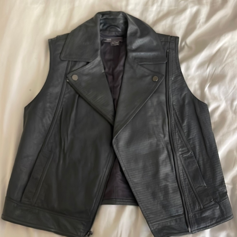 Vince 100% gray leather textured vest - never worn!!!